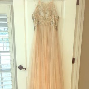 Elegant champagne beige beaded/sequin evening gown